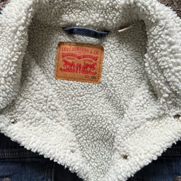 Levi's Sherpa Trucker Blue Jean Denim Jacket Mens Size 3XL Medium Wash - Picture 4 of 12